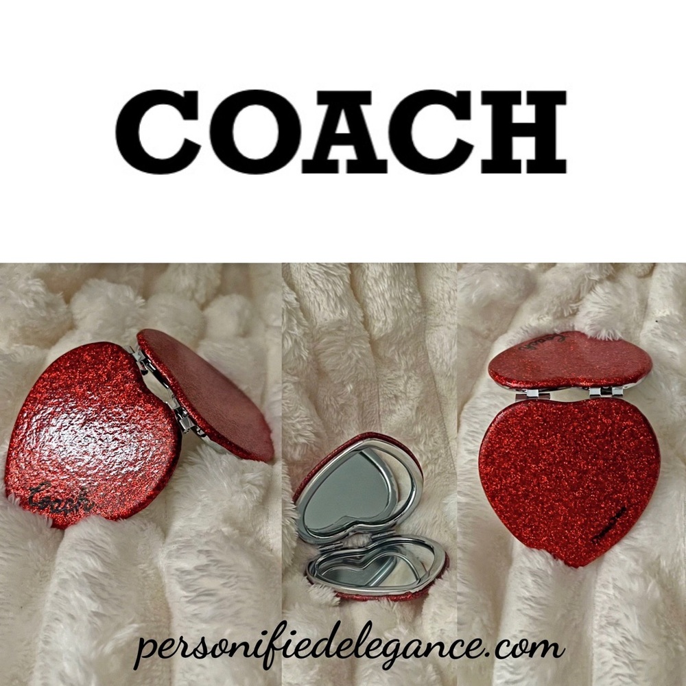 NEW Coach Wine Multi Glitter Heart Shaped Compact Mirror